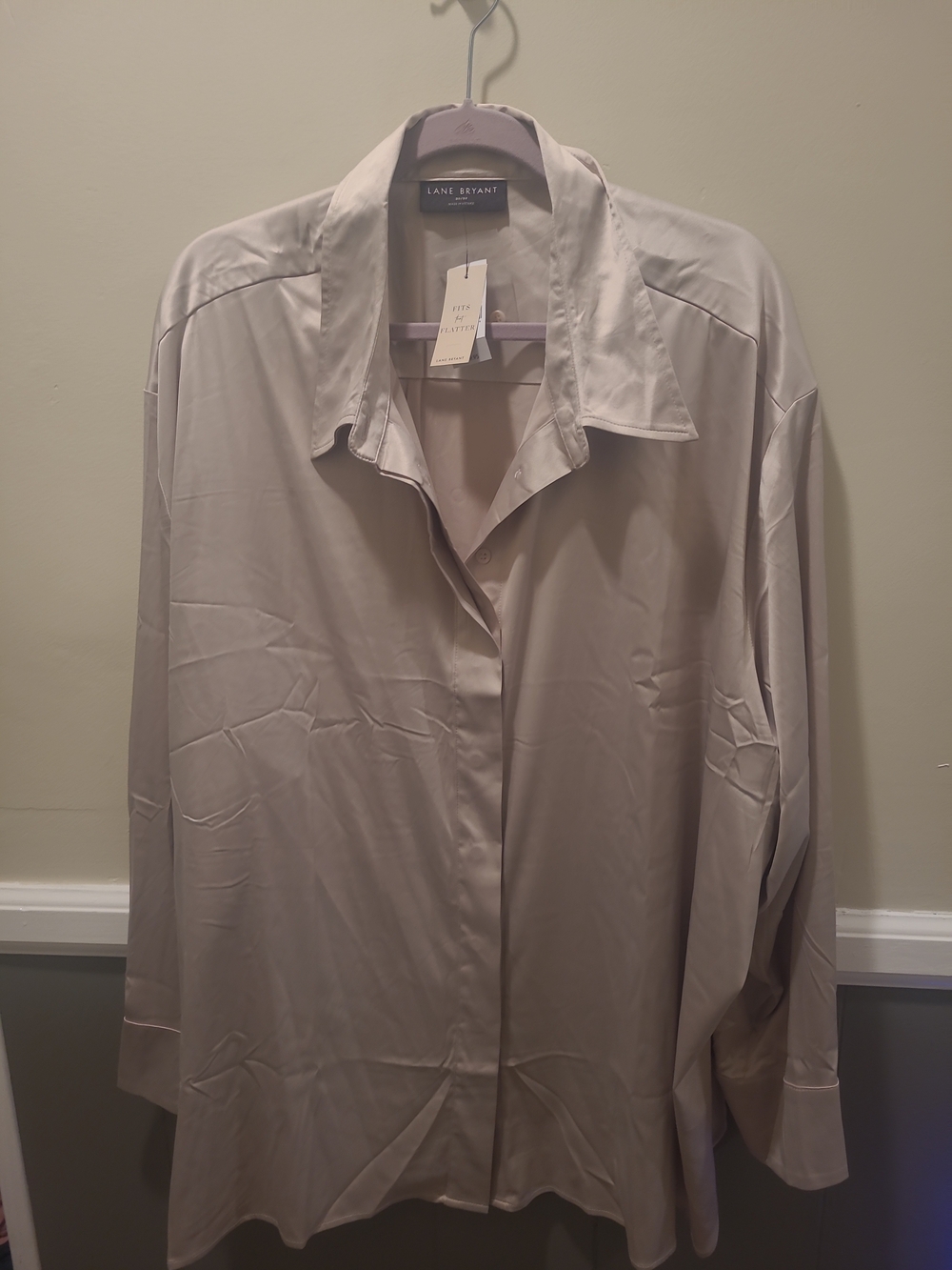 Lane Bryant Fits That Flatter Womens 30/32 Oversized Tunic Button Down NWT cream